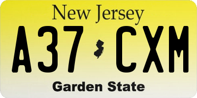 NJ license plate A37CXM