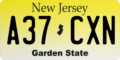 NJ license plate A37CXN