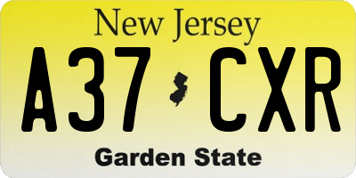 NJ license plate A37CXR