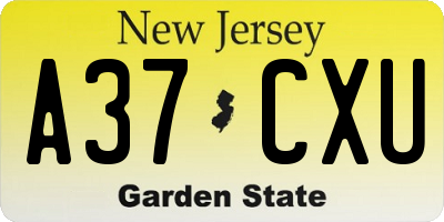 NJ license plate A37CXU