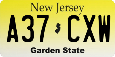 NJ license plate A37CXW