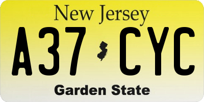 NJ license plate A37CYC