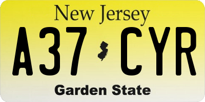 NJ license plate A37CYR
