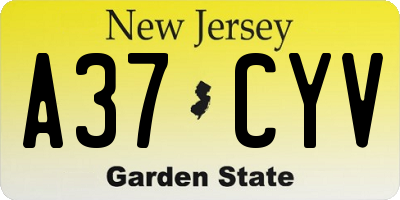 NJ license plate A37CYV