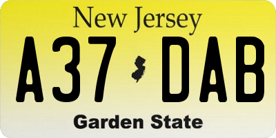 NJ license plate A37DAB