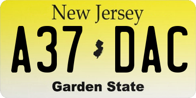 NJ license plate A37DAC