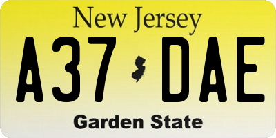 NJ license plate A37DAE