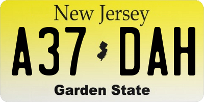 NJ license plate A37DAH