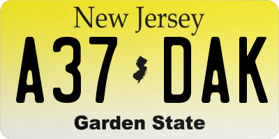 NJ license plate A37DAK