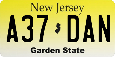 NJ license plate A37DAN