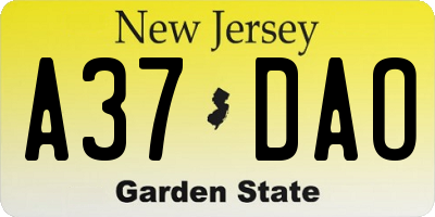 NJ license plate A37DAO