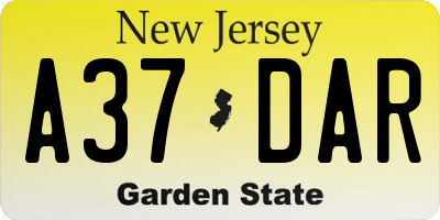NJ license plate A37DAR