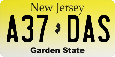 NJ license plate A37DAS