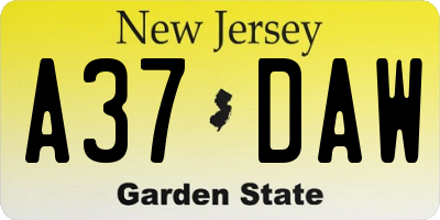NJ license plate A37DAW