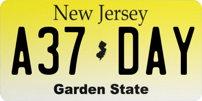 NJ license plate A37DAY