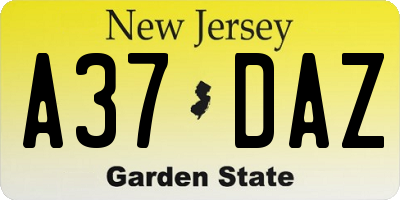NJ license plate A37DAZ