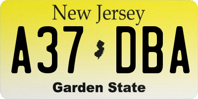 NJ license plate A37DBA