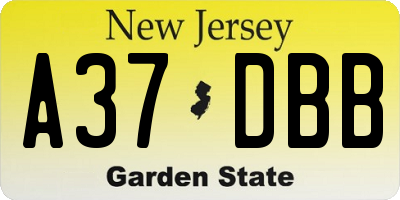 NJ license plate A37DBB