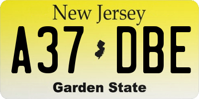 NJ license plate A37DBE