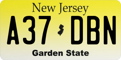 NJ license plate A37DBN
