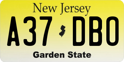 NJ license plate A37DBO