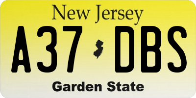 NJ license plate A37DBS