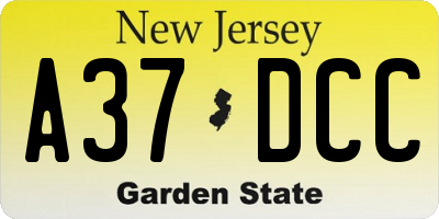 NJ license plate A37DCC