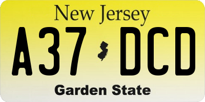NJ license plate A37DCD