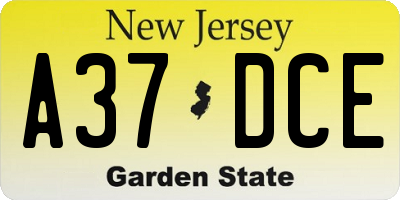 NJ license plate A37DCE