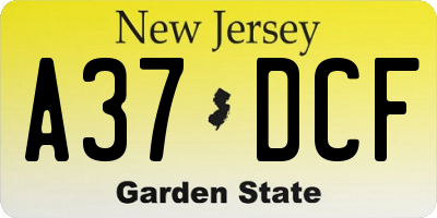 NJ license plate A37DCF