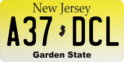 NJ license plate A37DCL