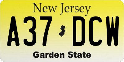 NJ license plate A37DCW