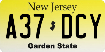 NJ license plate A37DCY