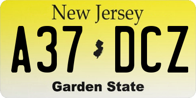 NJ license plate A37DCZ