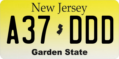 NJ license plate A37DDD