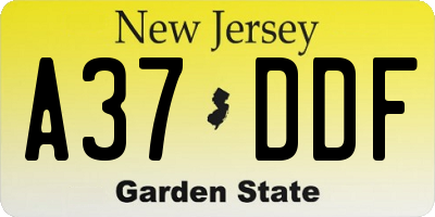 NJ license plate A37DDF