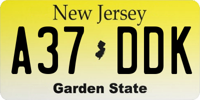 NJ license plate A37DDK