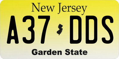 NJ license plate A37DDS