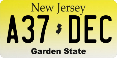 NJ license plate A37DEC