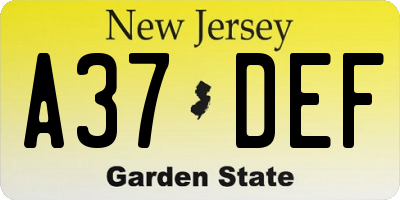 NJ license plate A37DEF