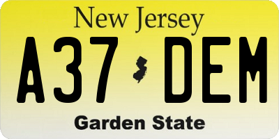 NJ license plate A37DEM
