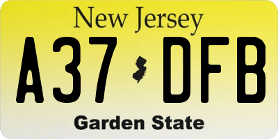 NJ license plate A37DFB