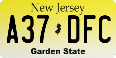 NJ license plate A37DFC