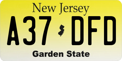 NJ license plate A37DFD