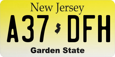 NJ license plate A37DFH