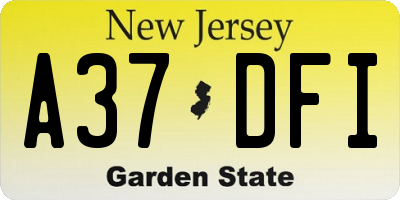 NJ license plate A37DFI