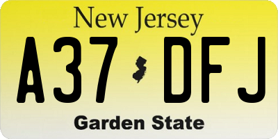 NJ license plate A37DFJ