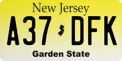 NJ license plate A37DFK