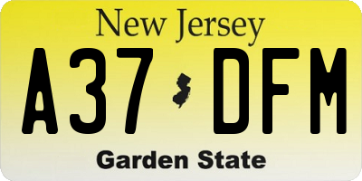 NJ license plate A37DFM