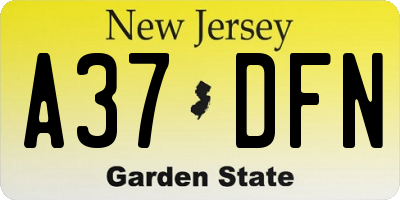 NJ license plate A37DFN